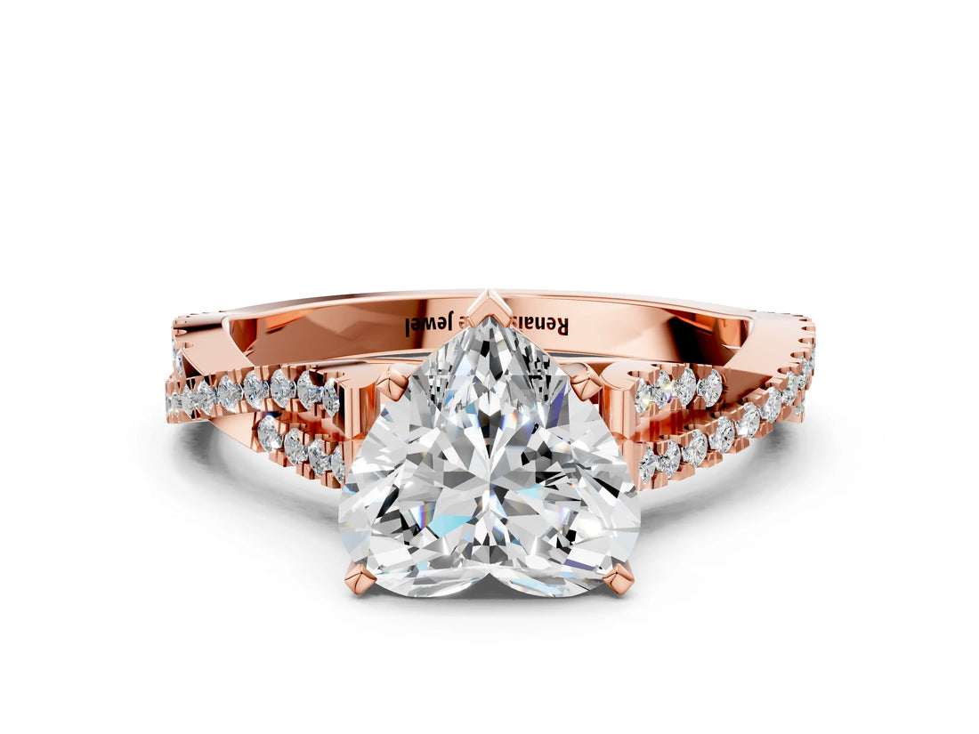 Rose gold Heart Cut Diamond Solitaire Engagement Ring with Twisted Pavé Band and Four-Prong Setting_33