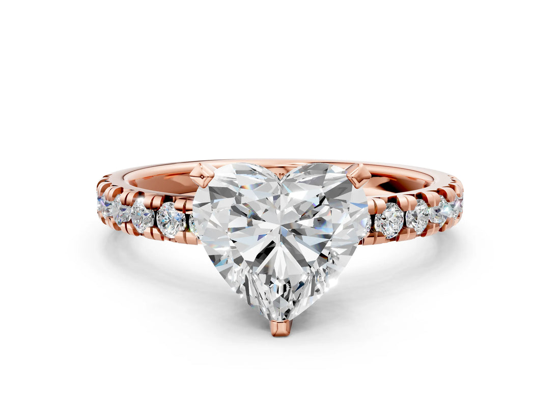 Rose gold Heart Cut Diamond Solitaire Pavé Engagement Ring with Round Band and Prong Setting_62