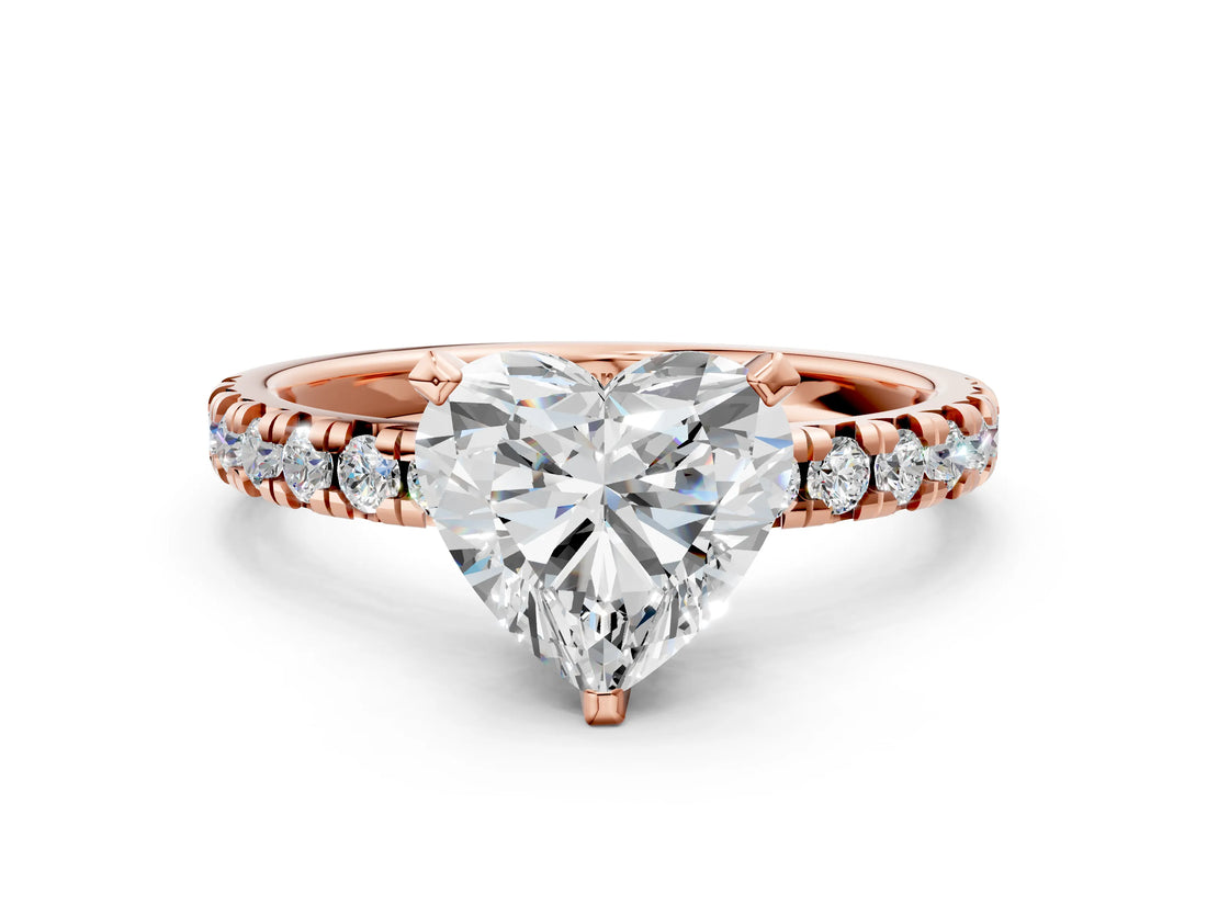 Rose gold Heart Cut Diamond Solitaire Pavé Engagement Ring with Round Band and Prong Setting_80