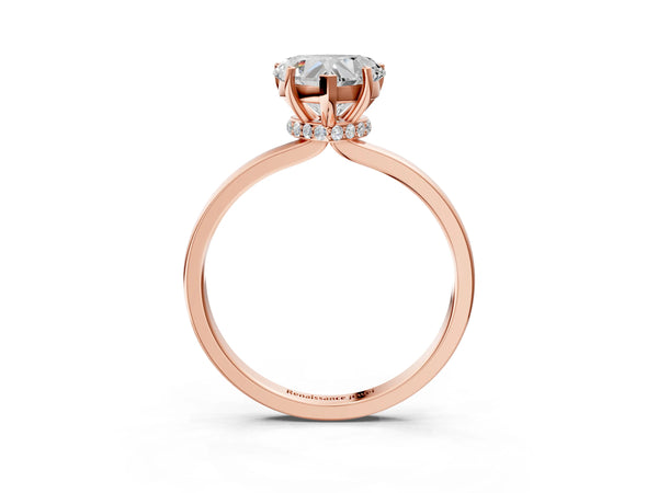 Rose gold Heart Cut Diamond Solitaire Ring with Classic Band and Four-Prong Setting