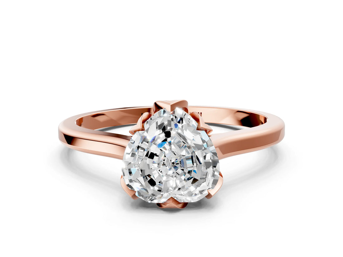 Rose gold Heart Cut Diamond Solitaire Ring with Flower Prong Setting and Classic Band_201