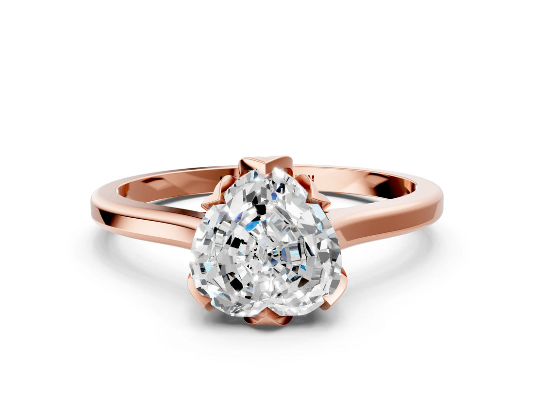 Rose gold Heart Cut Diamond Solitaire Ring with Flower Prong Setting and Classic Band_36