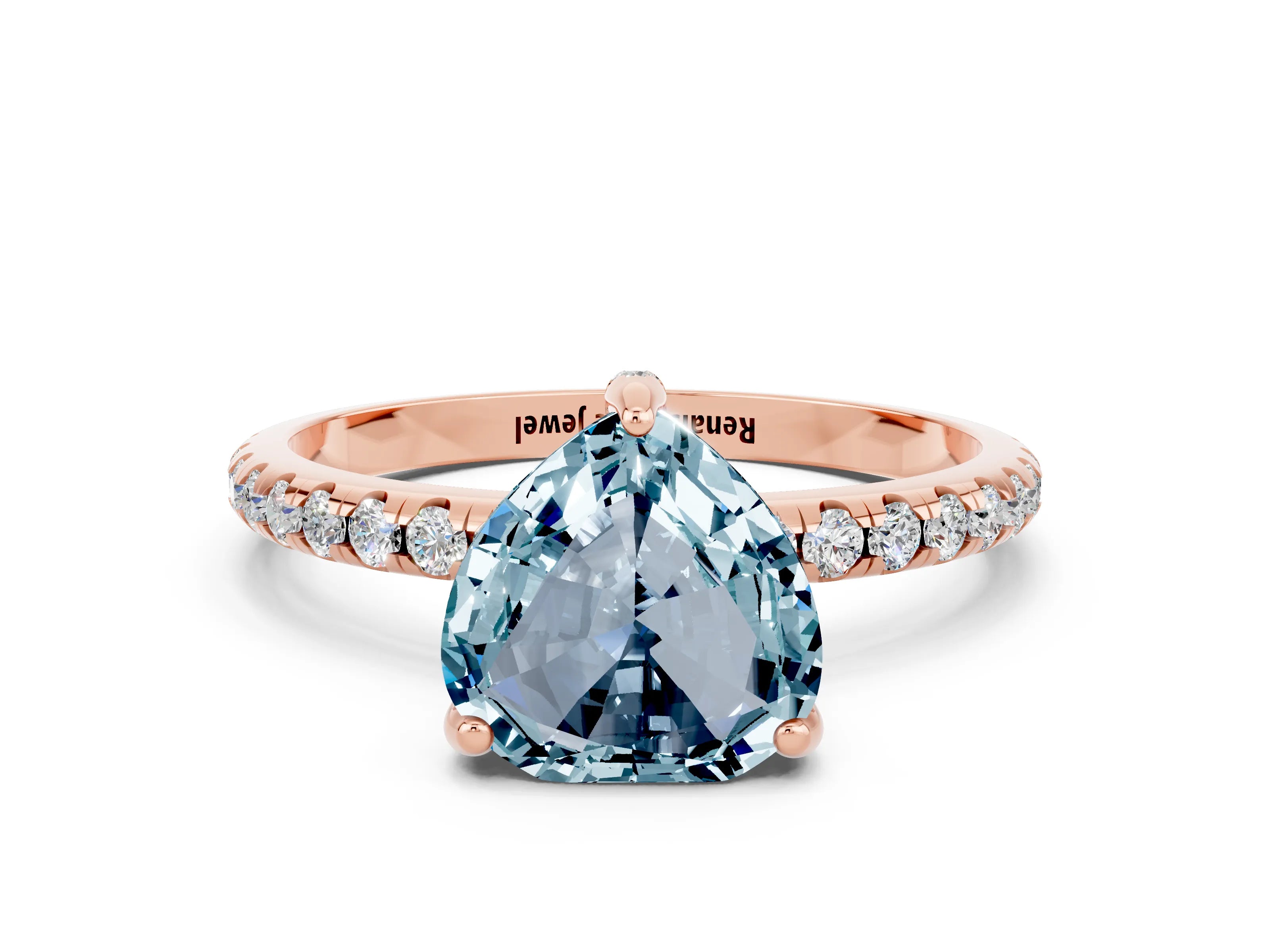 Rose gold Heart Cut Diamond Solitaire Ring with Four-Prong Setting and Pavé Band