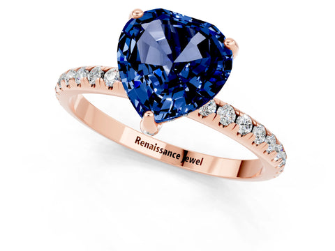 Rose gold Heart Cut Diamond Solitaire Ring with Four-Prong Setting and Pavé Band_1