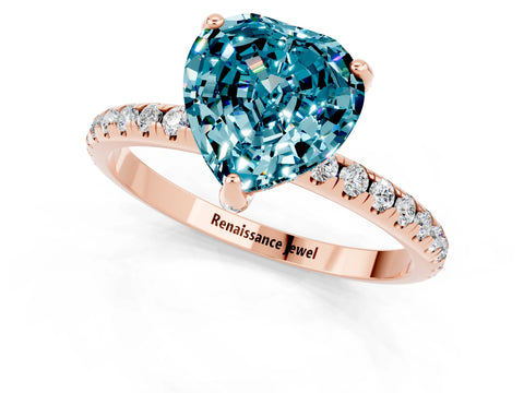 Rose gold Heart Cut Diamond Solitaire Ring with Four-Prong Setting and Pavé Band_1