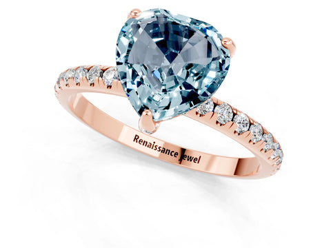 Rose gold Heart Cut Diamond Solitaire Ring with Four-Prong Setting and Pavé Band_1