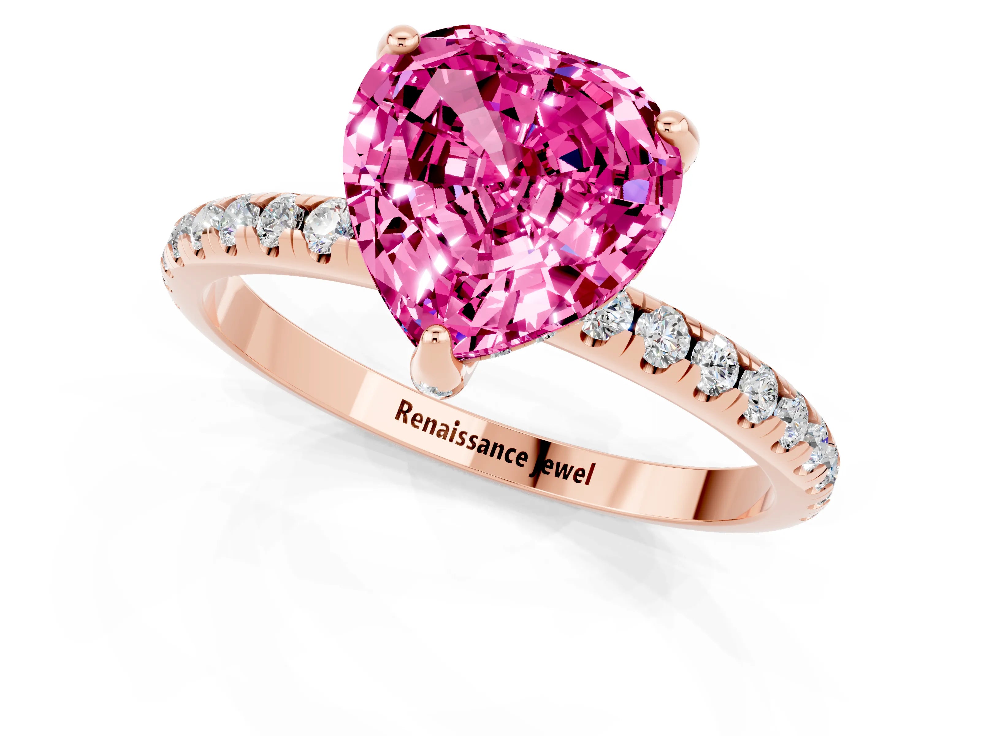 Rose gold Heart Cut Diamond Solitaire Ring with Four-Prong Setting and Pavé Band_1