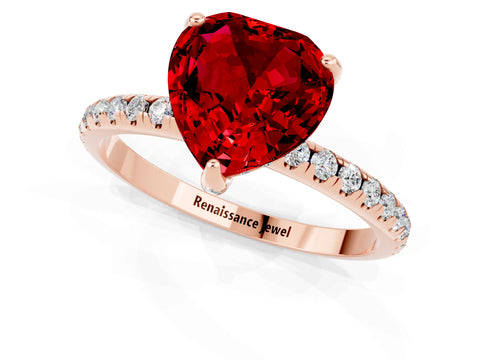 Rose gold Heart Cut Diamond Solitaire Ring with Four-Prong Setting and Pavé Band_1