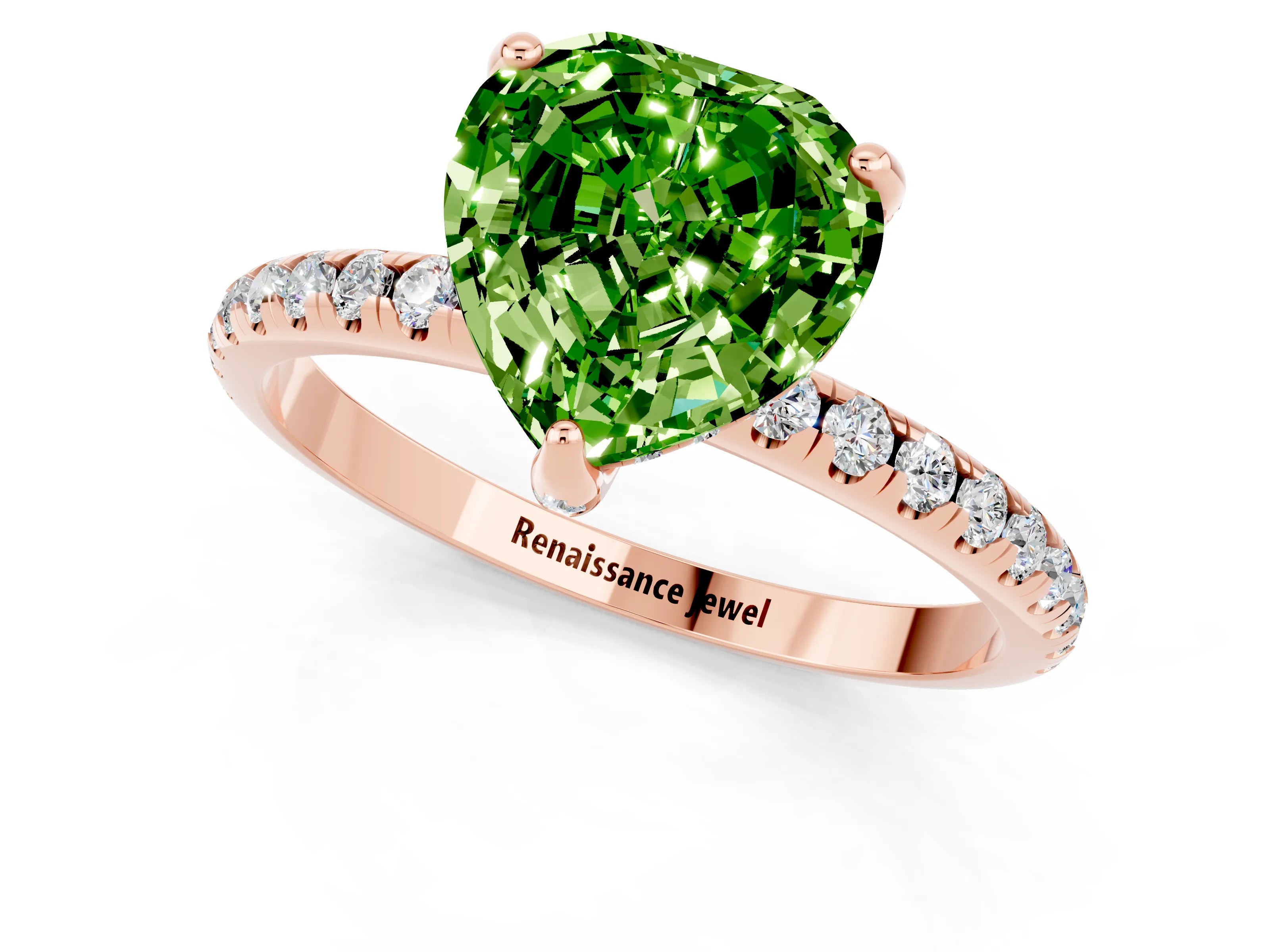Rose gold Heart Cut Diamond Solitaire Ring with Four-Prong Setting and Pavé Band_1