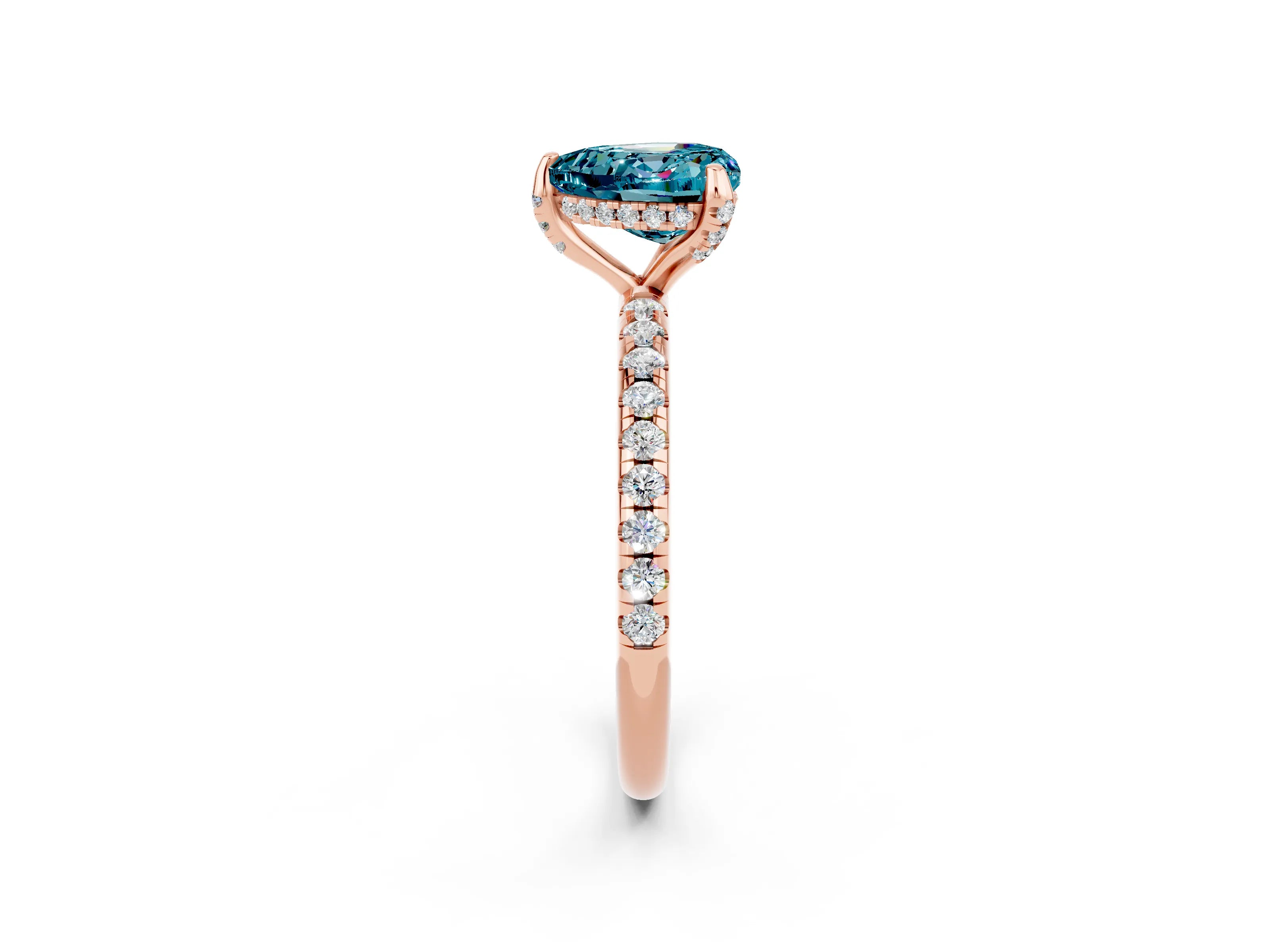 Rose gold Heart Cut Diamond Solitaire Ring with Four-Prong Setting and Pavé Band_2