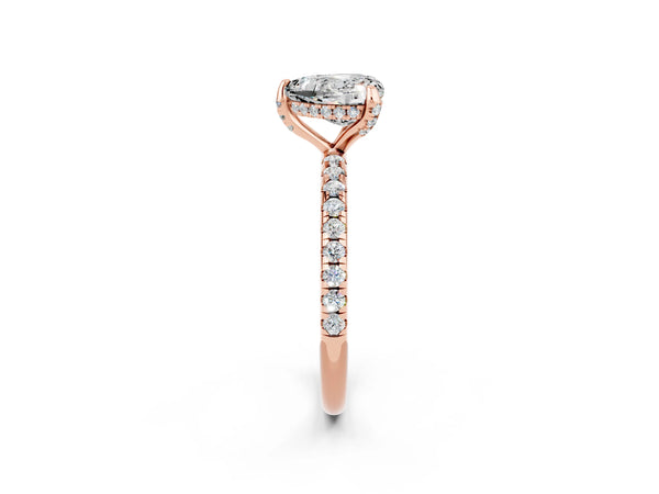 Rose gold Heart Cut Moissanite Hidden Halo Engagement Ring with Round Pavé Band and Prong Setting