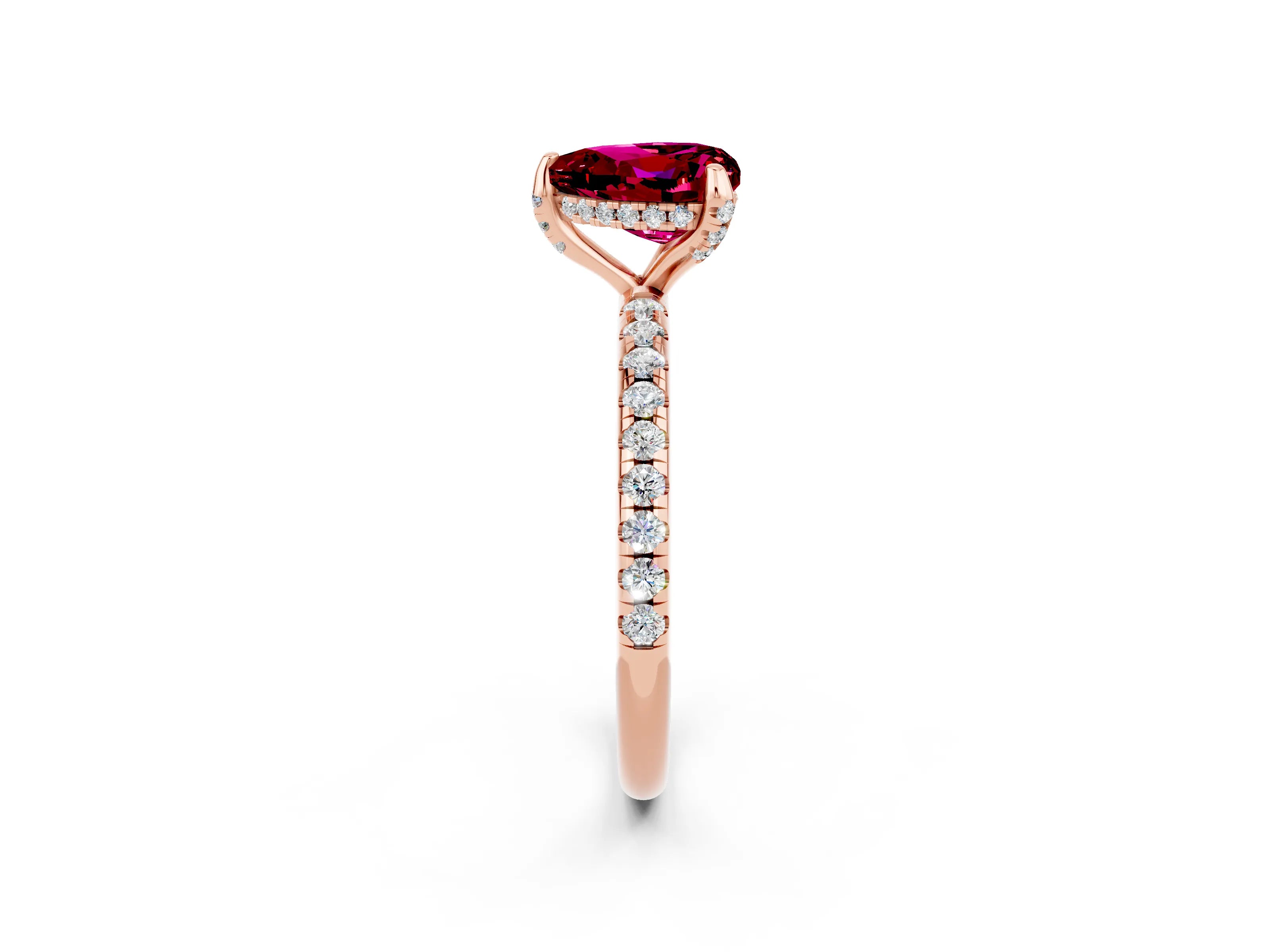 Rose gold Heart Cut Diamond Solitaire Ring with Four-Prong Setting and Pavé Band_2