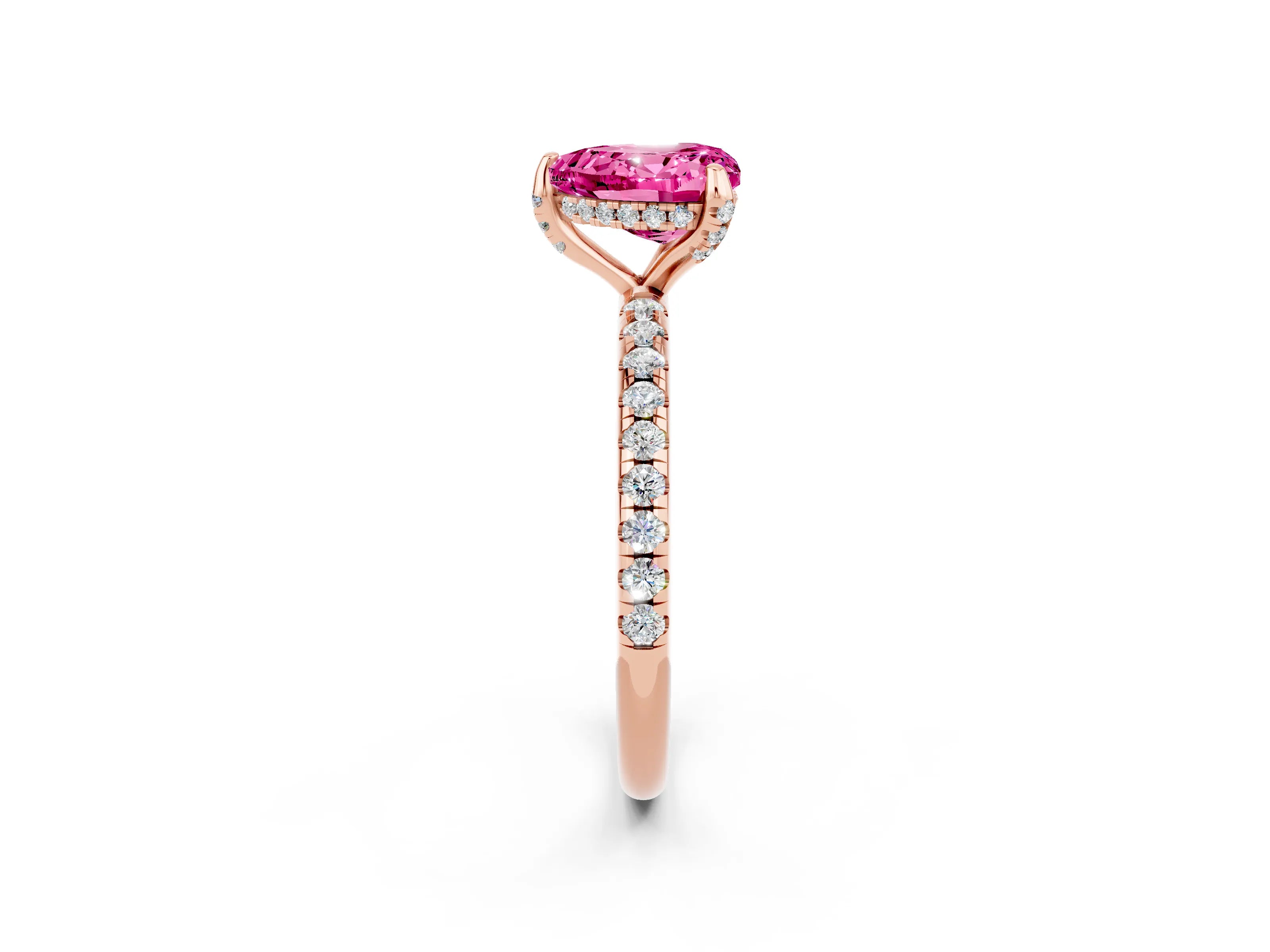 Rose gold Heart Cut Diamond Solitaire Ring with Four-Prong Setting and Pavé Band_2