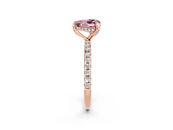 Rose gold Heart Cut Diamond Solitaire Ring with Four-Prong Setting and Pavé Band