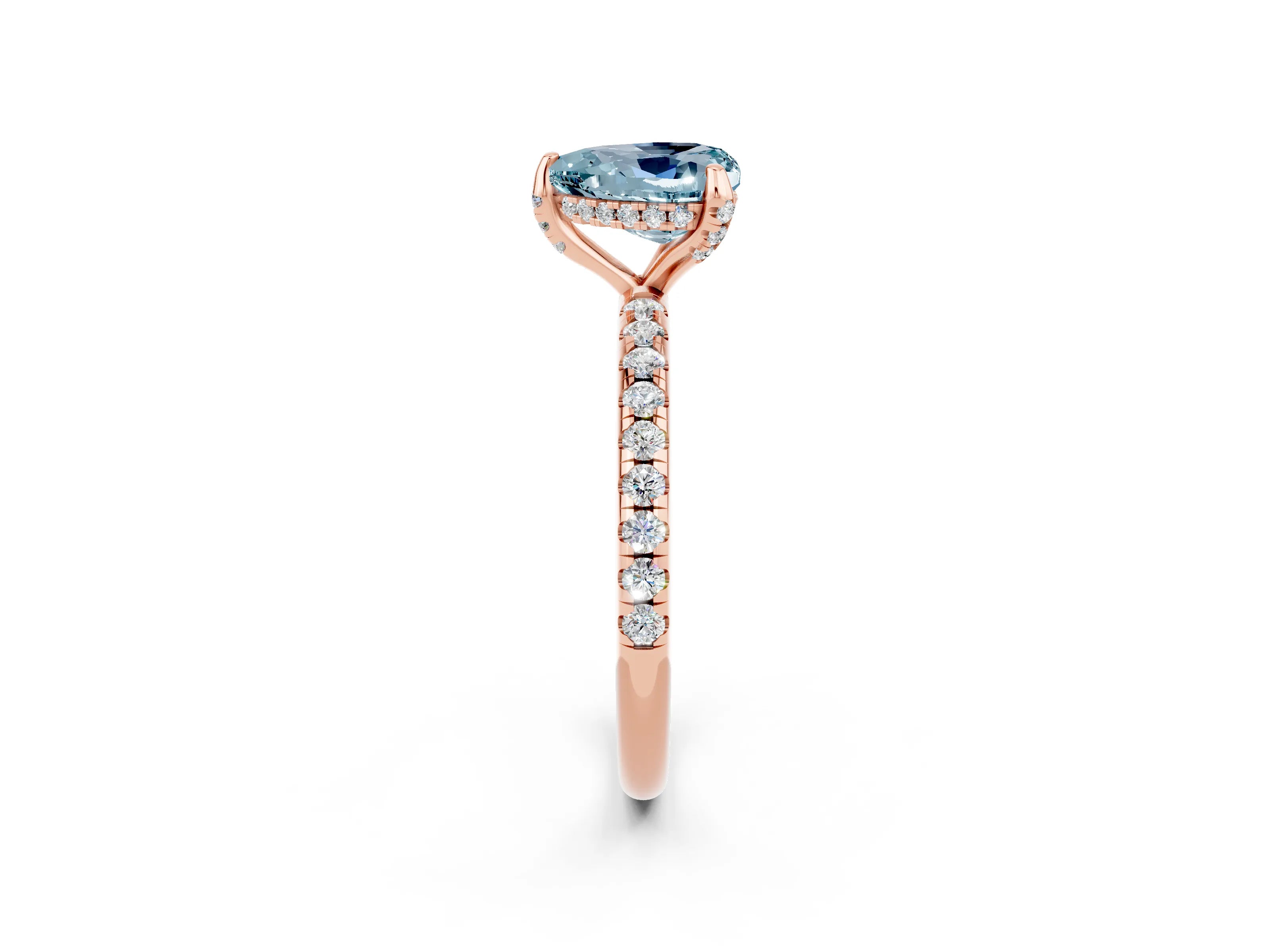 Rose gold Heart Cut Diamond Solitaire Ring with Four-Prong Setting and Pavé Band_2
