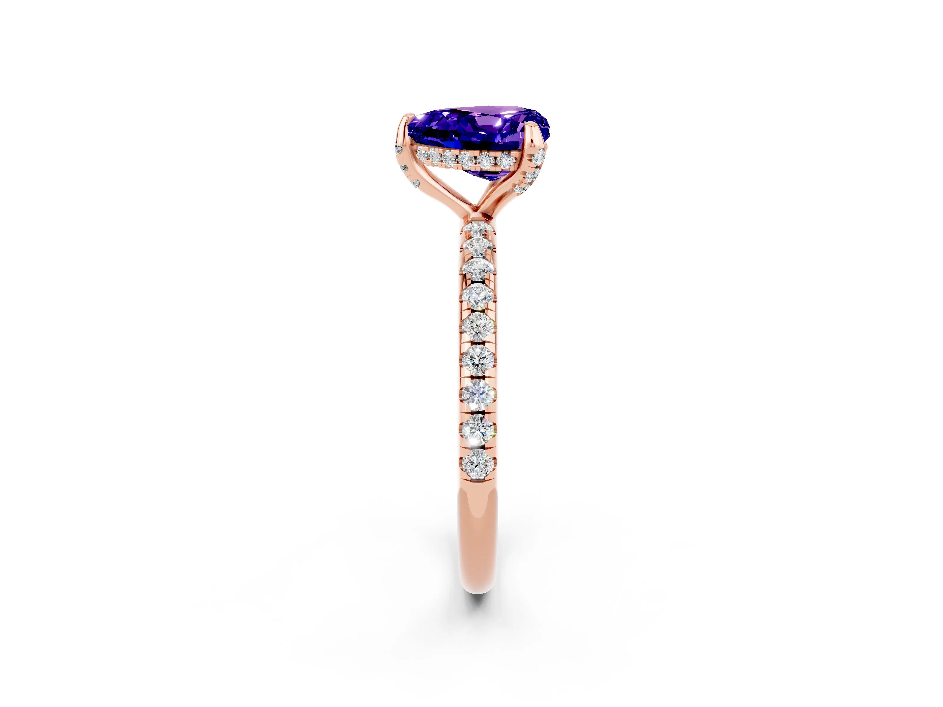 Rose gold Heart Cut Diamond Solitaire Ring with Four-Prong Setting and Pavé Band_2