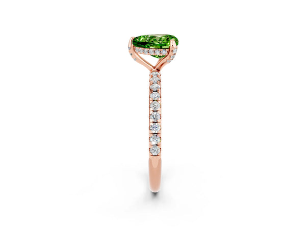 Rose gold Heart Cut Diamond Solitaire Ring with Four-Prong Setting and Pavé Band