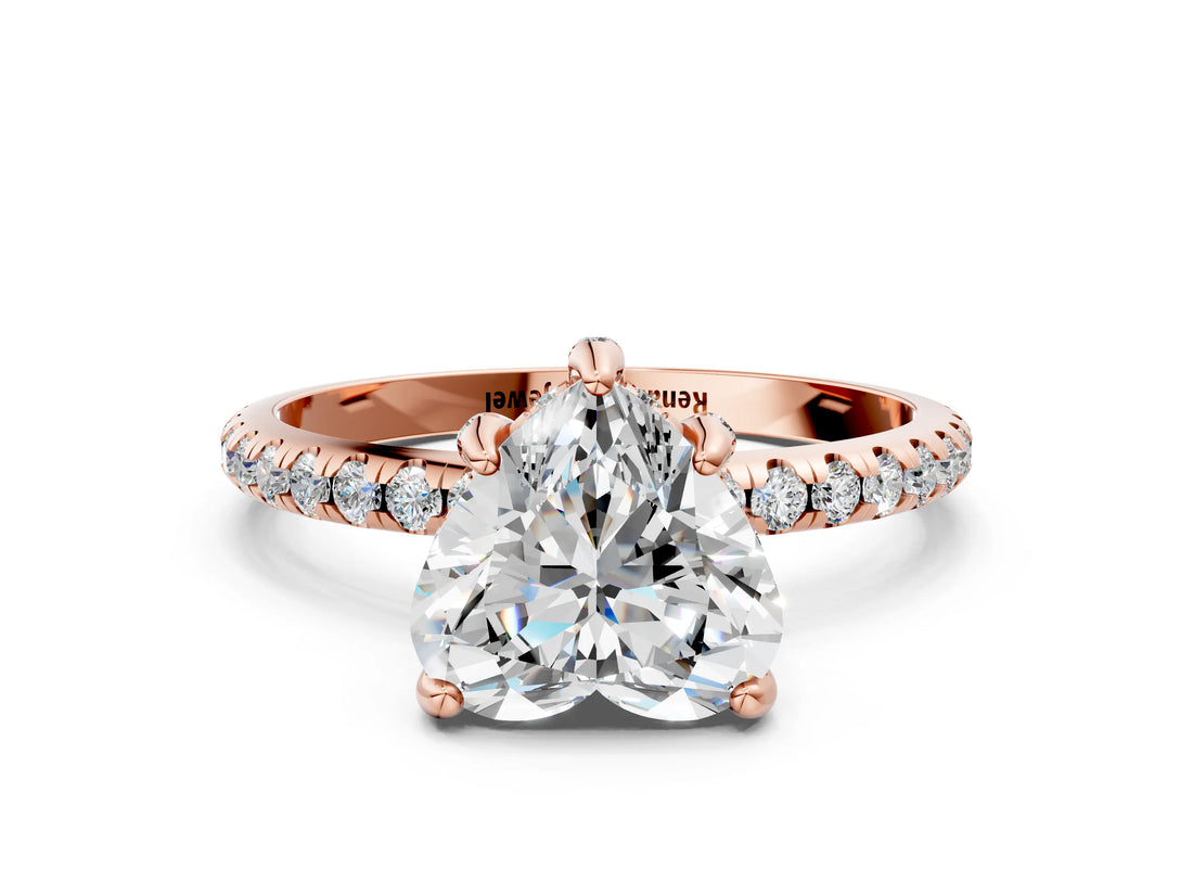 Rose gold Heart Cut Diamond Solitaire Ring with Four-Prong Setting and Pavé Band_3