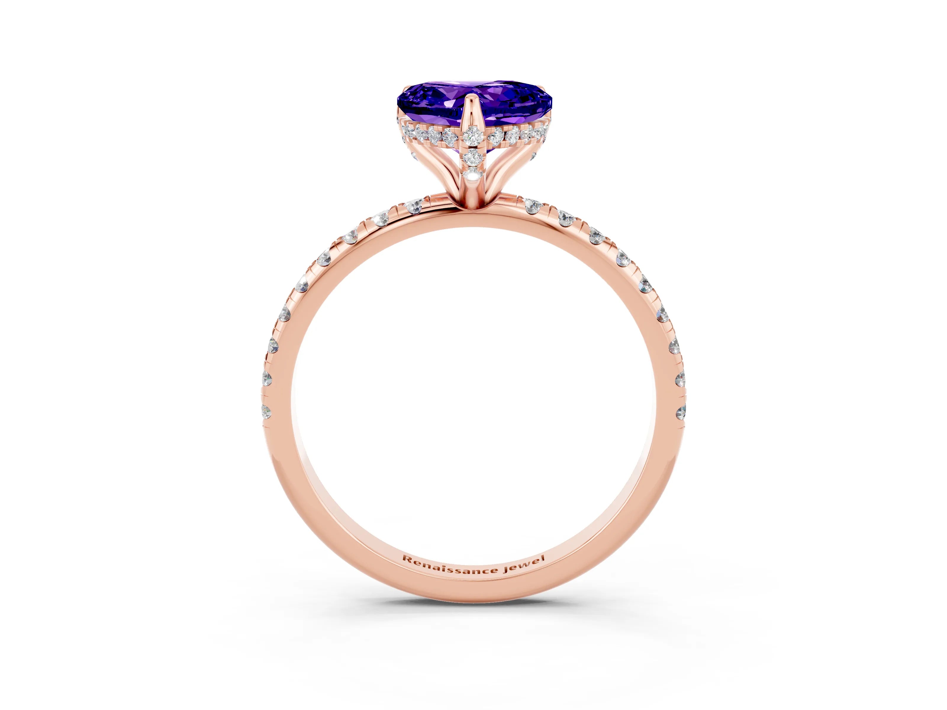 Rose gold Heart Cut Diamond Solitaire Ring with Four-Prong Setting and Pavé Band_3
