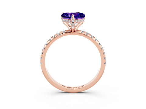 Rose gold Heart Cut Diamond Solitaire Ring with Four-Prong Setting and Pavé Band_3