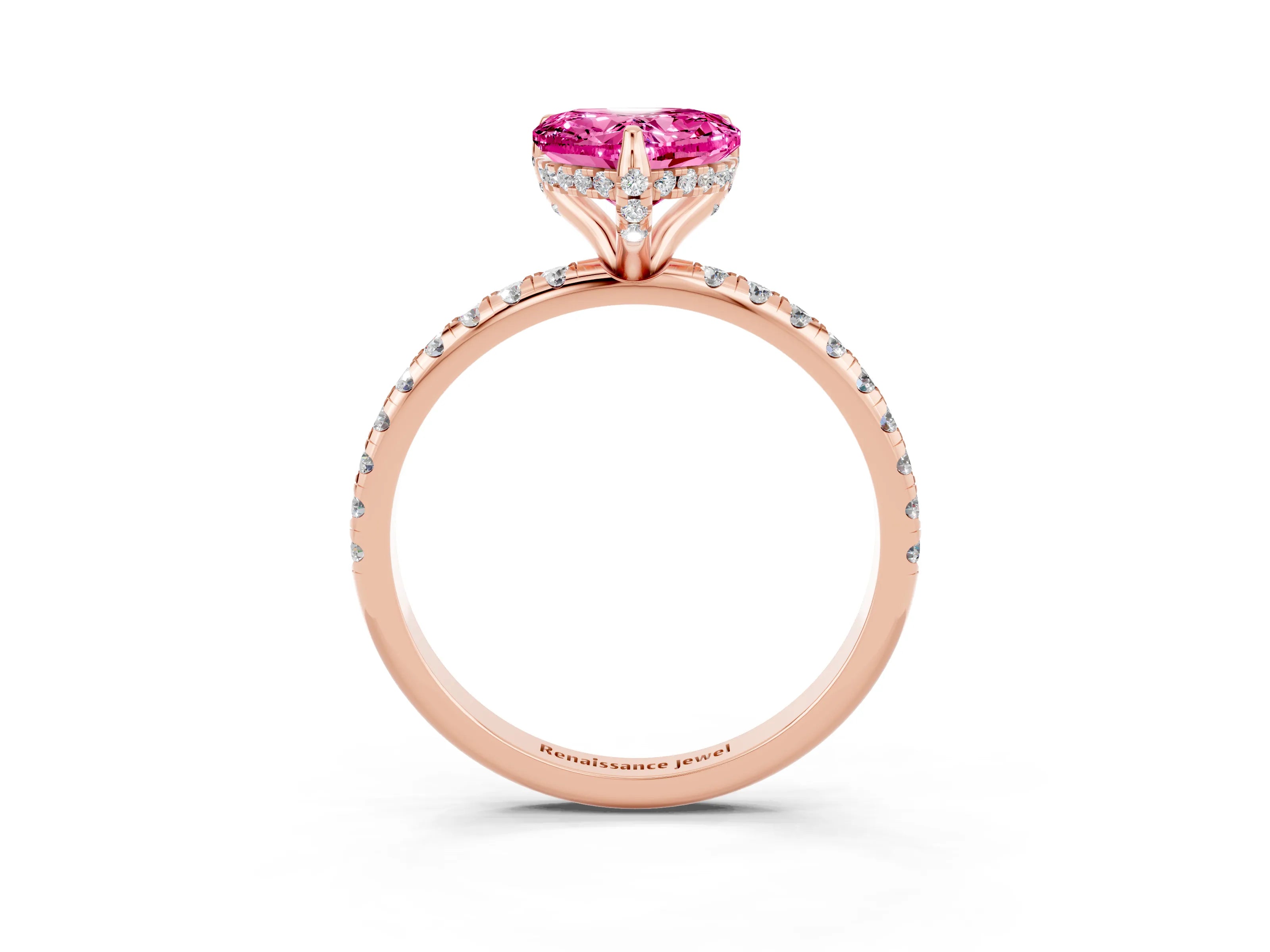 Rose gold Heart Cut Diamond Solitaire Ring with Four-Prong Setting and Pavé Band_3