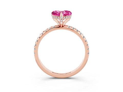 Rose gold Heart Cut Diamond Solitaire Ring with Four-Prong Setting and Pavé Band_3
