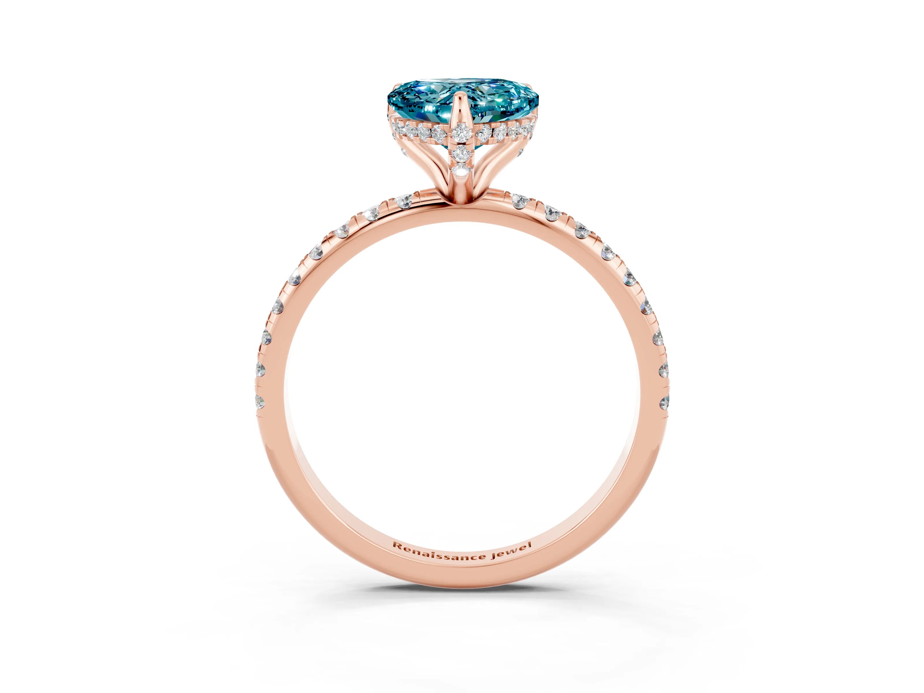 Rose gold Heart Cut Diamond Solitaire Ring with Four-Prong Setting and Pavé Band_3