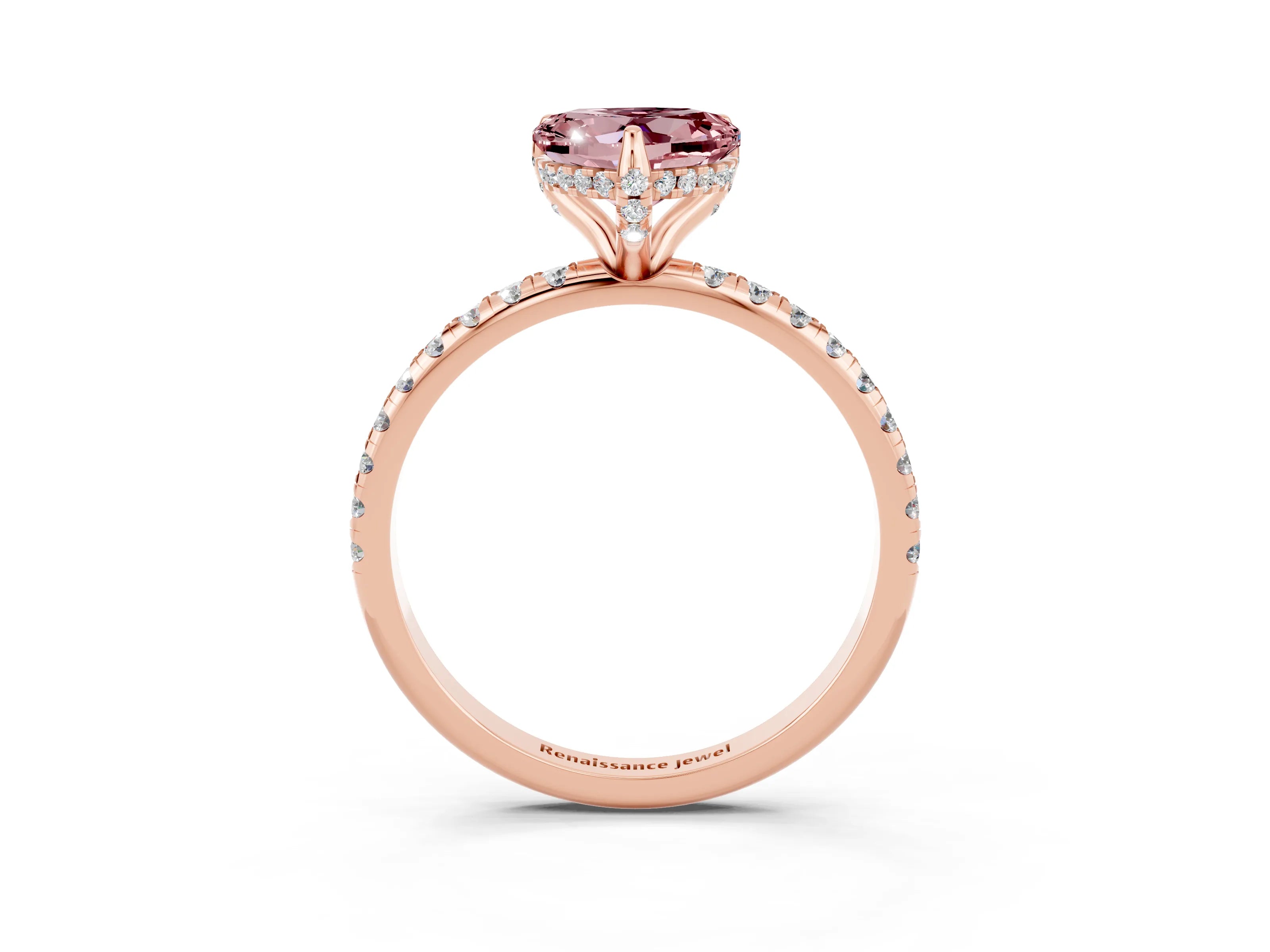 Rose gold Heart Cut Diamond Solitaire Ring with Four-Prong Setting and Pavé Band_3