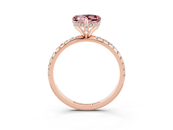 Rose gold Heart Cut Diamond Solitaire Ring with Four-Prong Setting and Pavé Band