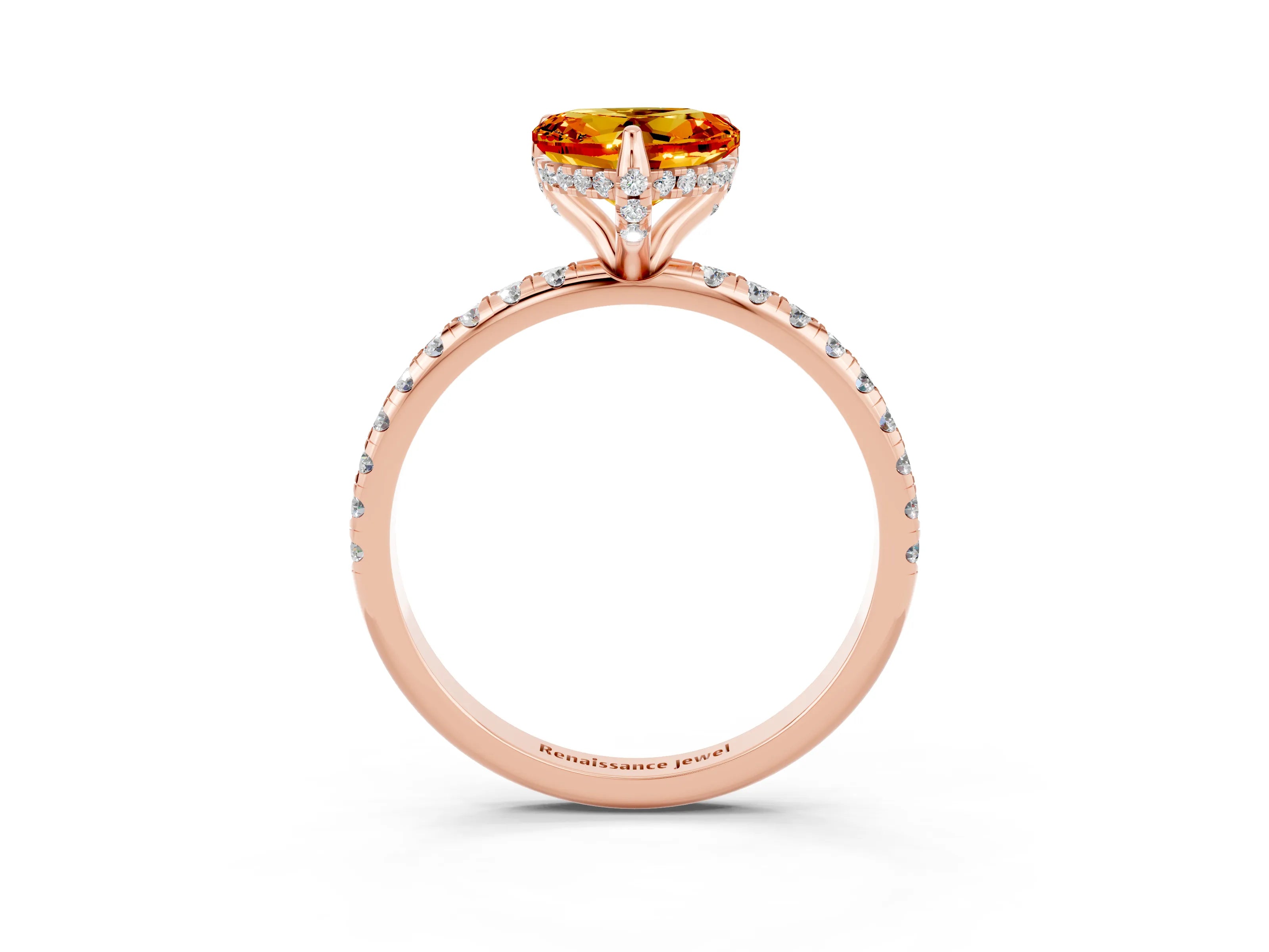 Rose gold Heart Cut Diamond Solitaire Ring with Four-Prong Setting and Pavé Band_3