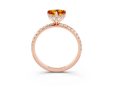 Rose gold Heart Cut Diamond Solitaire Ring with Four-Prong Setting and Pavé Band_3