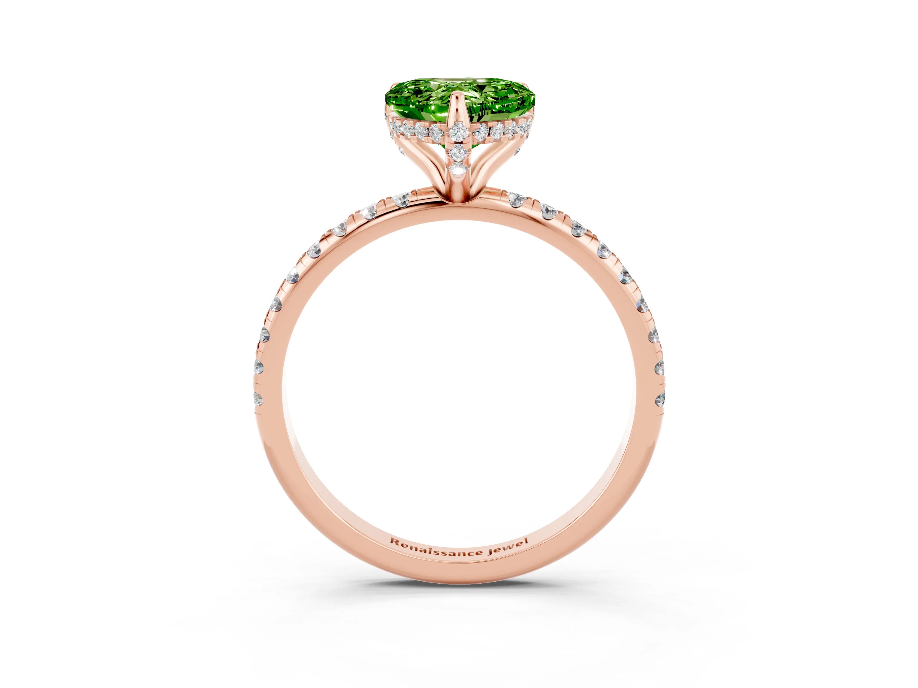 Rose gold Heart Cut Diamond Solitaire Ring with Four-Prong Setting and Pavé Band_3