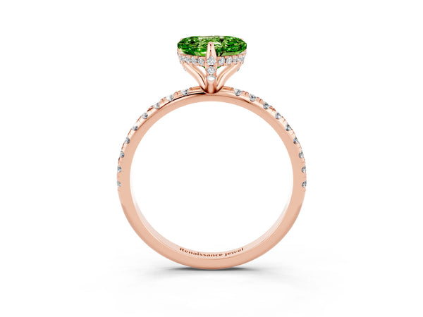 Rose gold Heart Cut Diamond Solitaire Ring with Four-Prong Setting and Pavé Band