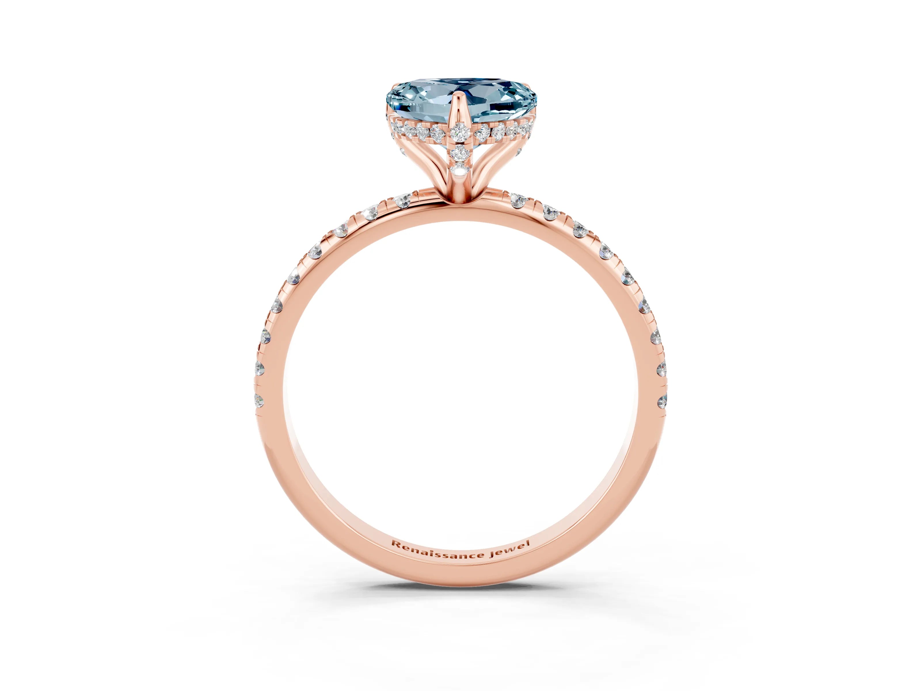 Rose gold Heart Cut Diamond Solitaire Ring with Four-Prong Setting and Pavé Band_3