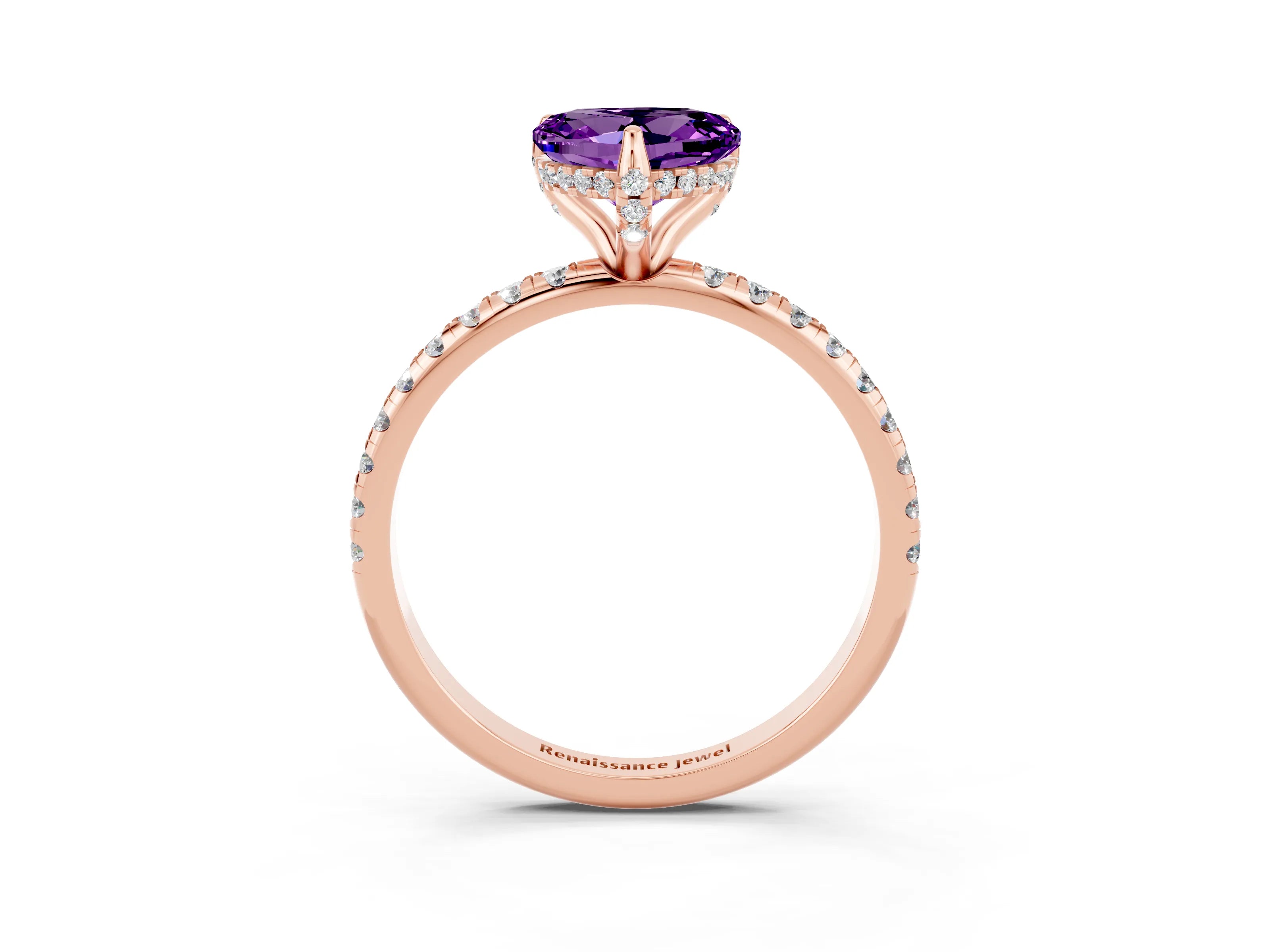 Rose gold Heart Cut Diamond Solitaire Ring with Four-Prong Setting and Pavé Band_3