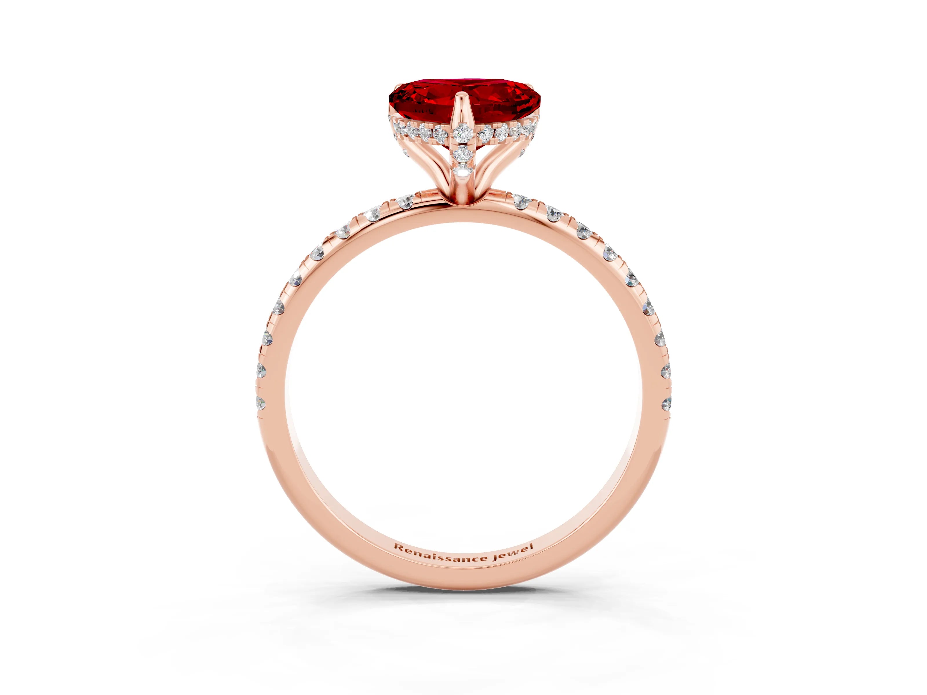 Rose gold Heart Cut Diamond Solitaire Ring with Four-Prong Setting and Pavé Band_3