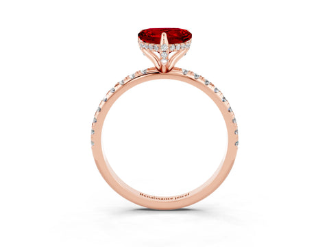 Rose gold Heart Cut Diamond Solitaire Ring with Four-Prong Setting and Pavé Band_3