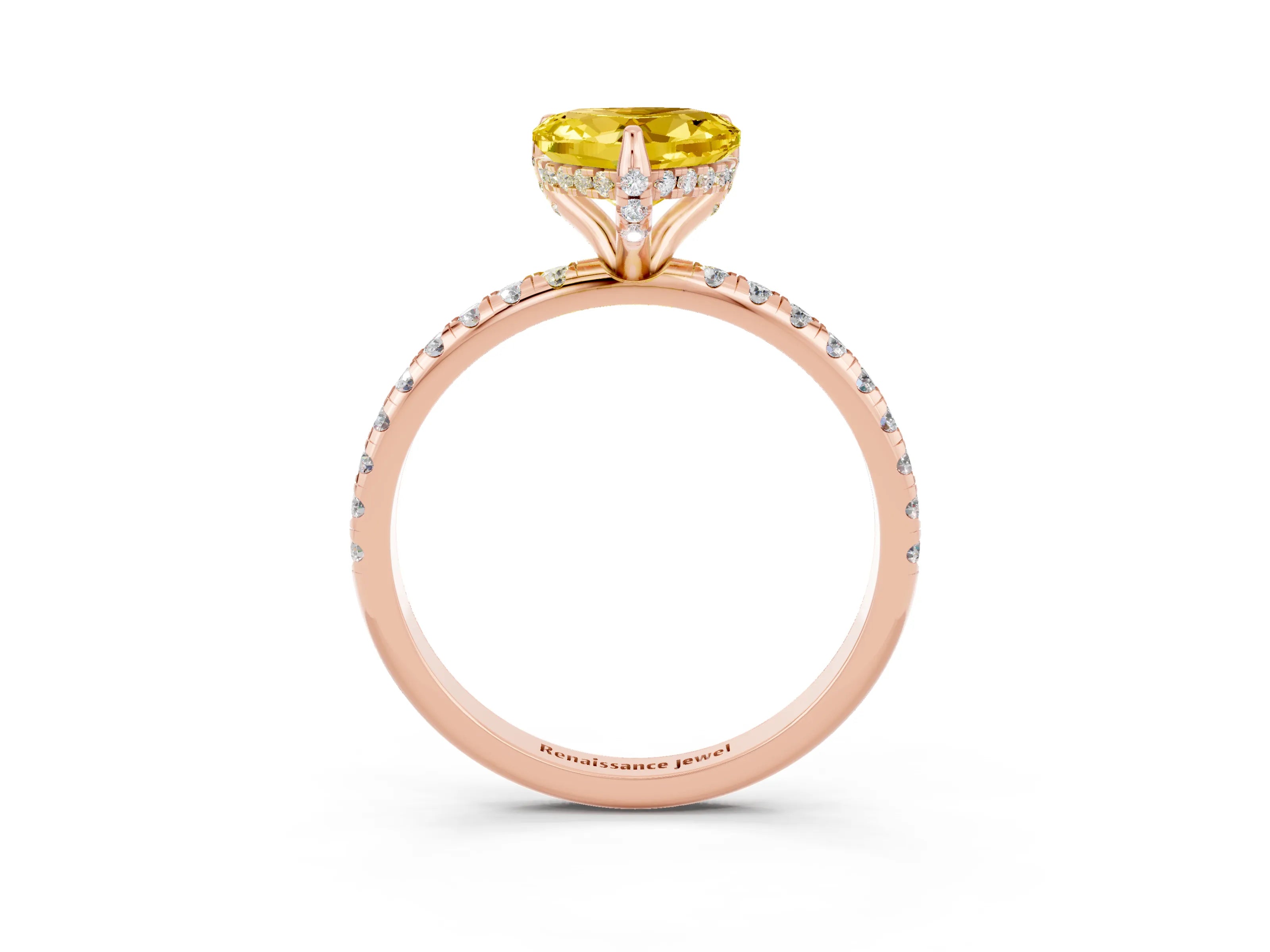 Rose gold Heart Cut Diamond Solitaire Ring with Four-Prong Setting and Pavé Band_3