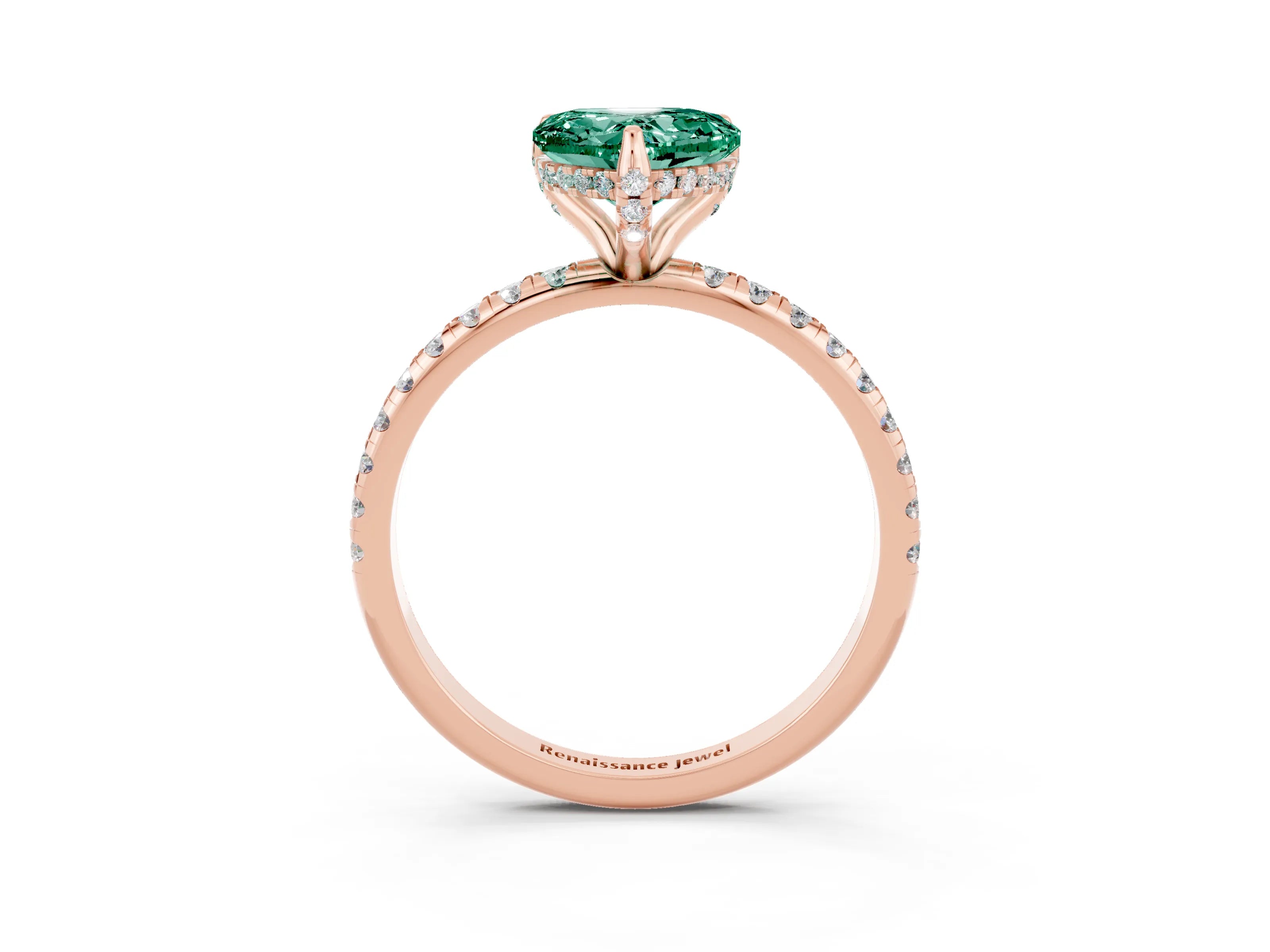 Rose gold Heart Cut Diamond Solitaire Ring with Four-Prong Setting and Pavé Band_3