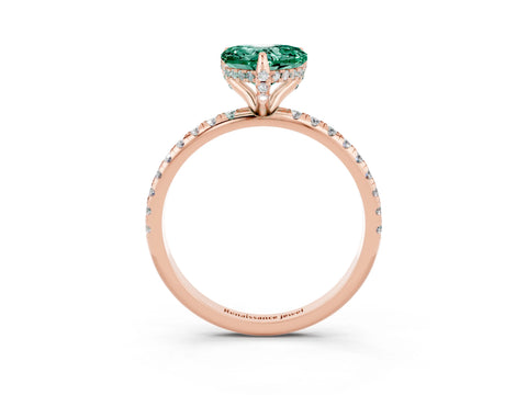 Rose gold Heart Cut Diamond Solitaire Ring with Four-Prong Setting and Pavé Band_3