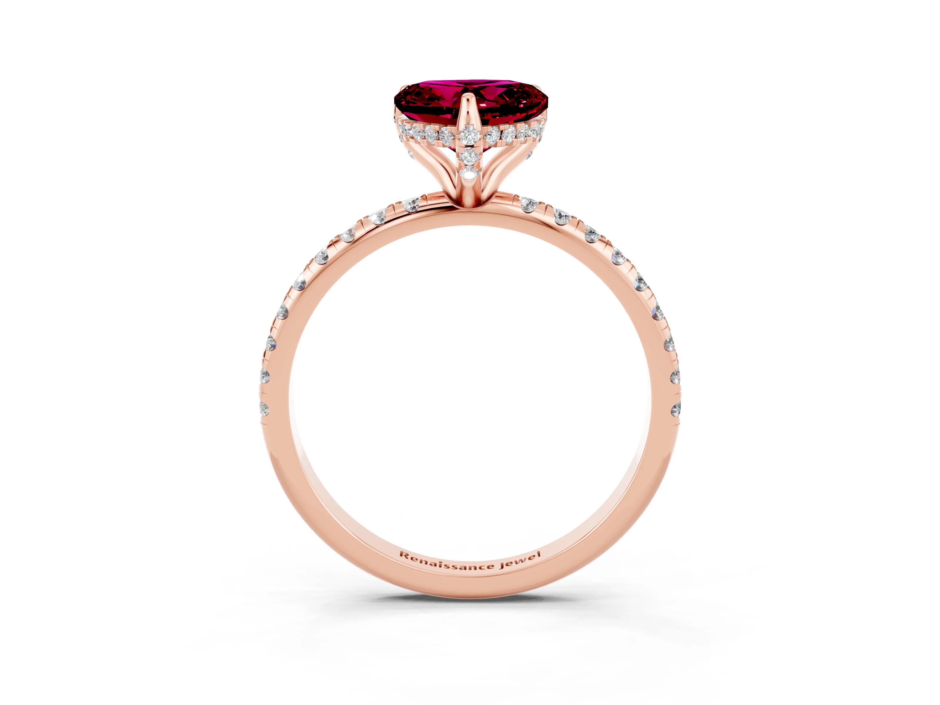 Rose gold Heart Cut Diamond Solitaire Ring with Four-Prong Setting and Pavé Band_3