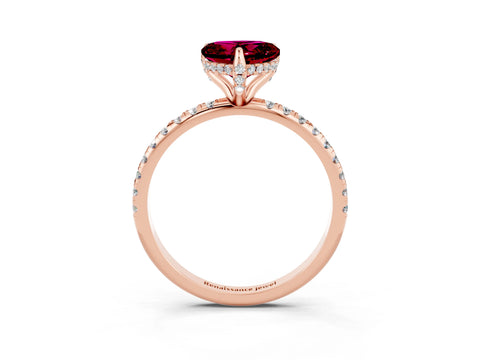 Rose gold Heart Cut Diamond Solitaire Ring with Four-Prong Setting and Pavé Band_3