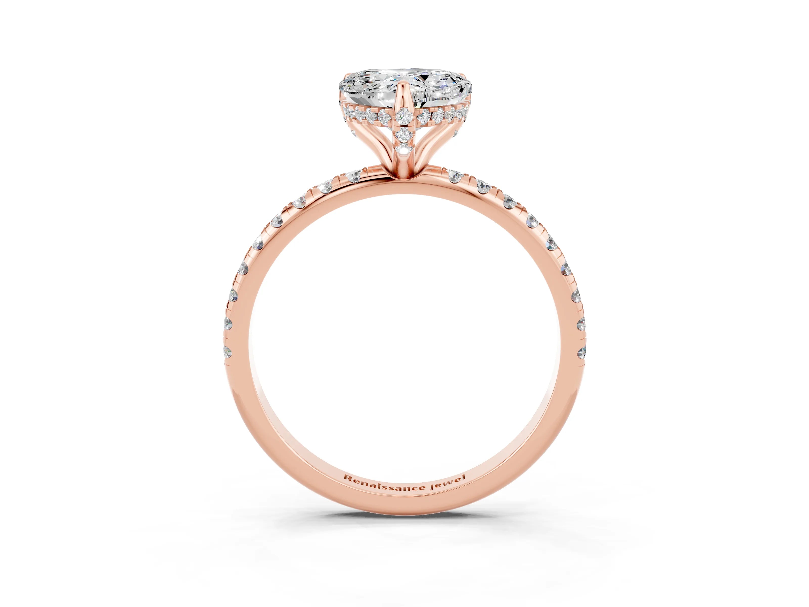 Rose gold Heart Cut Diamond Solitaire Ring with Four-Prong Setting and Pavé Band_3