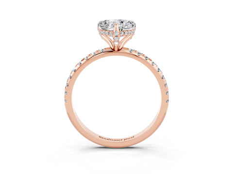 Rose gold Heart Cut Diamond Solitaire Ring with Four-Prong Setting and Pavé Band_3