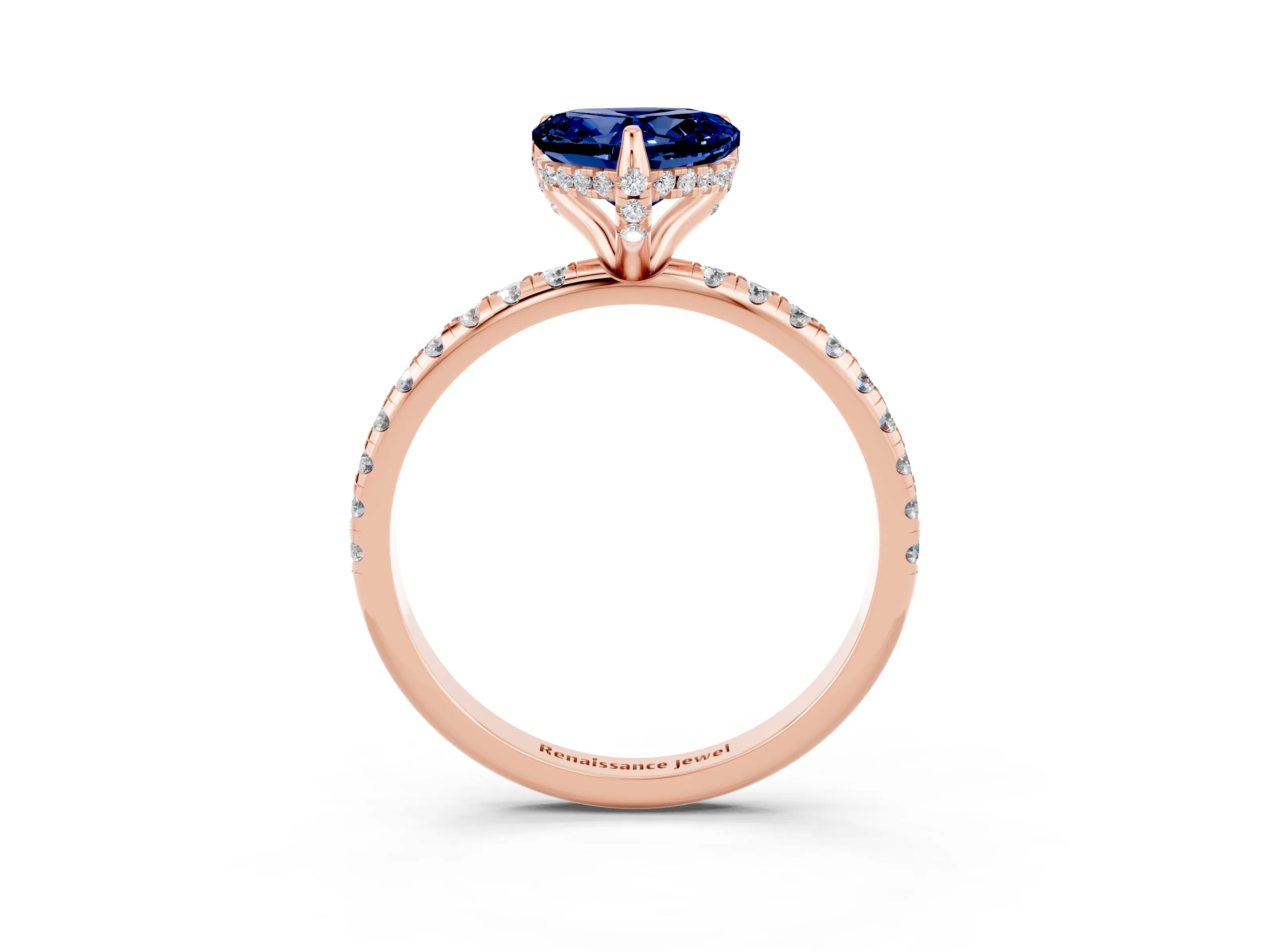 Rose gold Heart Cut Diamond Solitaire Ring with Four-Prong Setting and Pavé Band_3