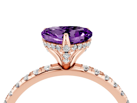 Rose gold Heart Cut Diamond Solitaire Ring with Four-Prong Setting and Pavé Band_4