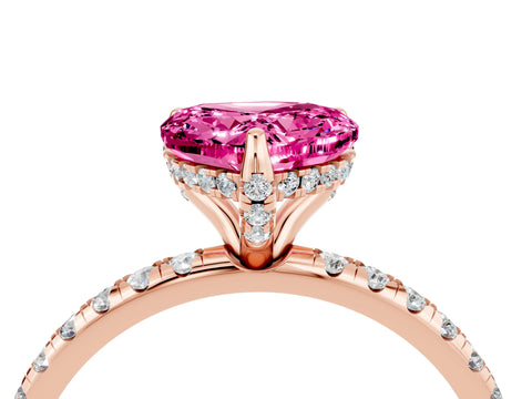 Rose gold Heart Cut Diamond Solitaire Ring with Four-Prong Setting and Pavé Band_4