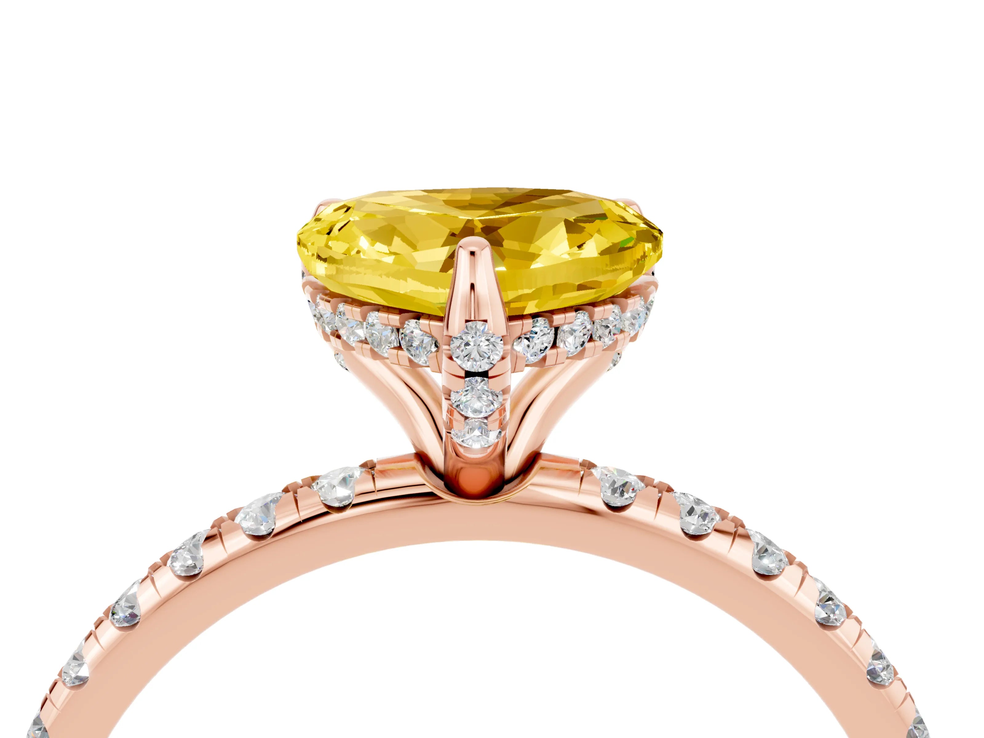 Rose gold Heart Cut Diamond Solitaire Ring with Four-Prong Setting and Pavé Band_4
