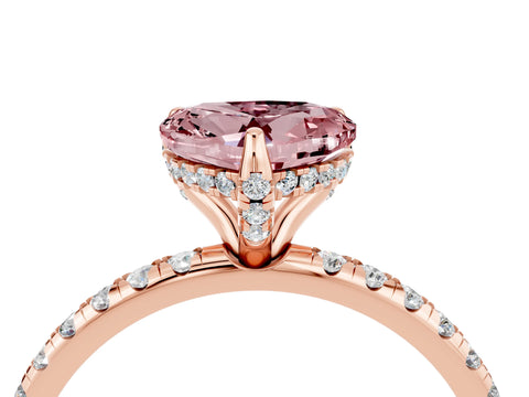 Rose gold Heart Cut Diamond Solitaire Ring with Four-Prong Setting and Pavé Band_4