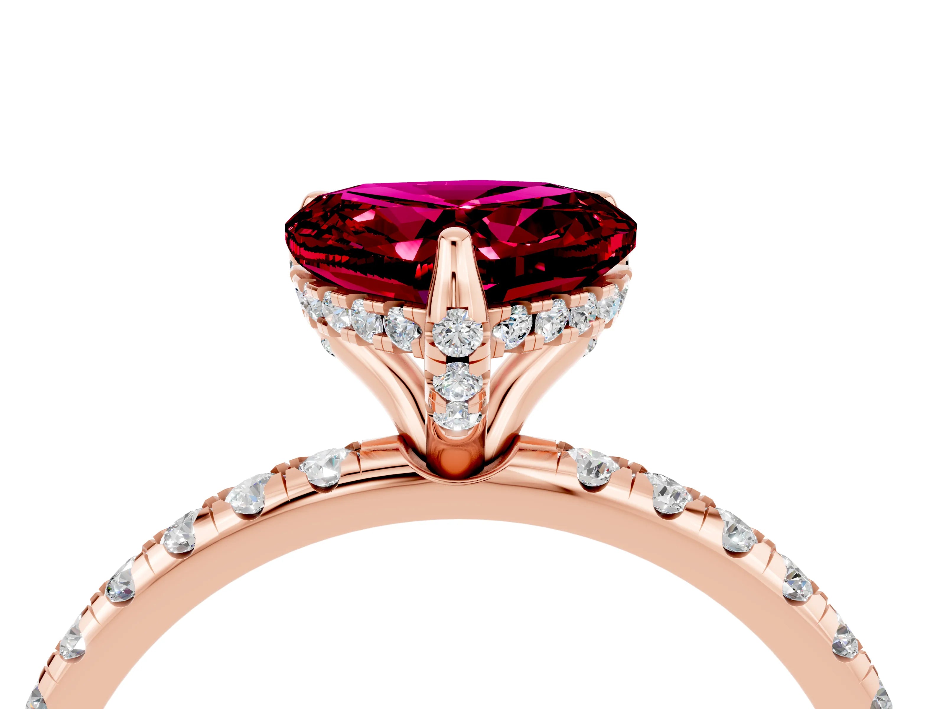 Rose gold Heart Cut Diamond Solitaire Ring with Four-Prong Setting and Pavé Band_4